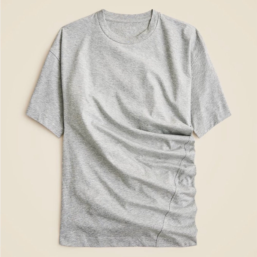 J. Crew Pima cotton asymmetrical ruched t-shirt, gray, size large
